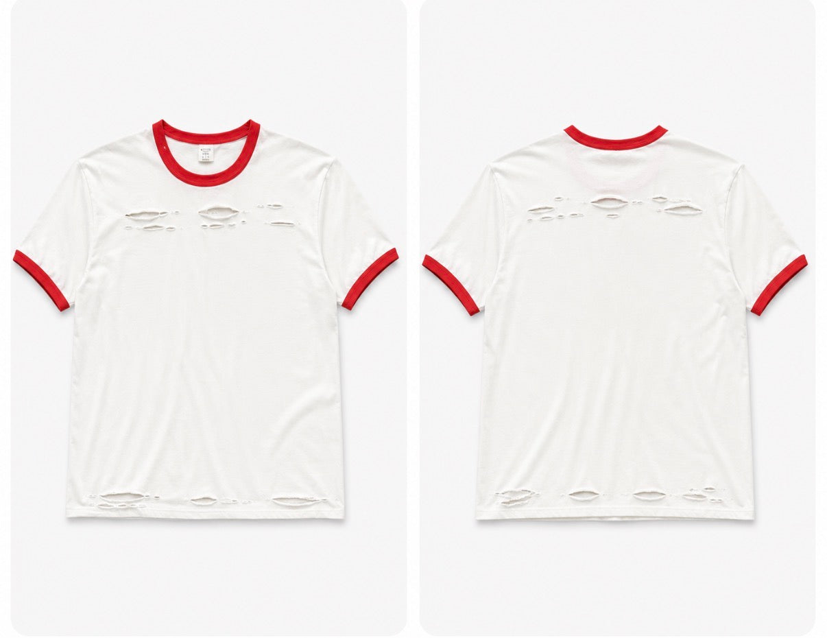 Distressed Vintage Ringer Tee – Red Trim Edition